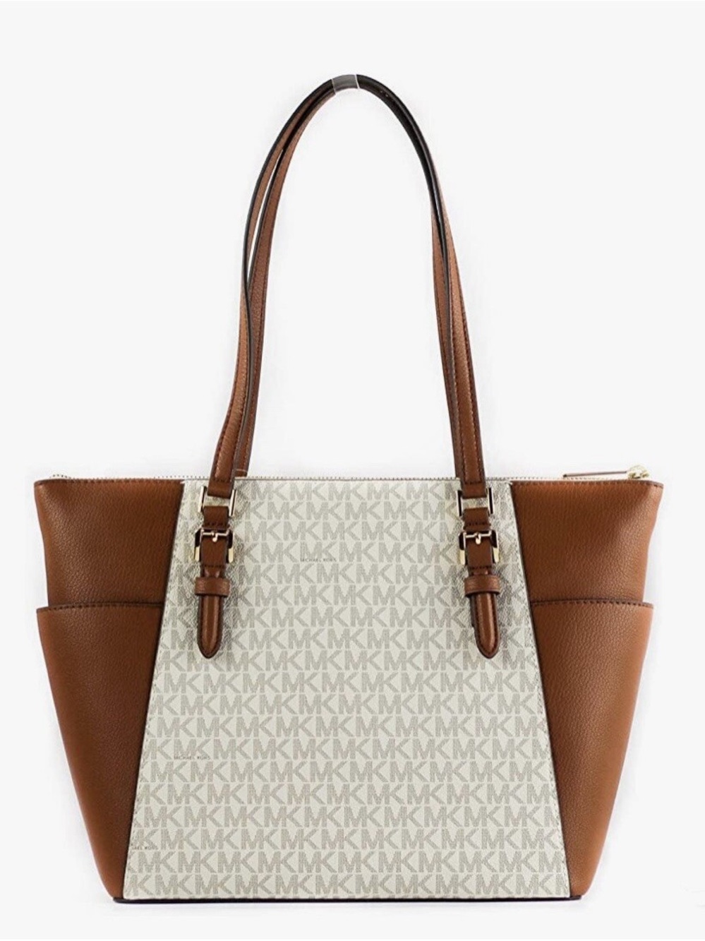 Michael Kors White and Brown MK Signature Tote - Picture 3 of 8